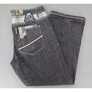 Vintage Y2K Enyce Baggy Jeans Men 38x33 Black Skater Distressed Embroidered Wide
